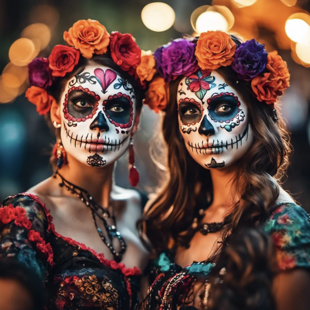 sugar skull makeup at a Dia De Los Muertos Event